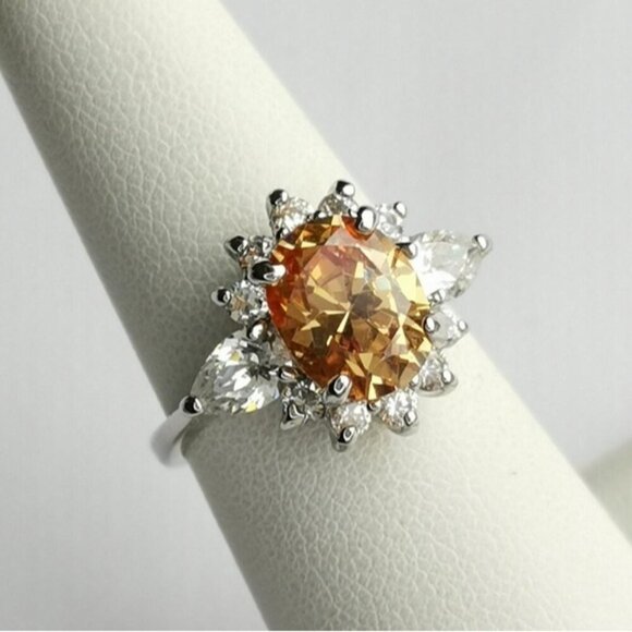 Oval cut Imperial Topaz Cz Halo ring size 7 - Picture 1 of 8
